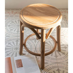 Tabouret rond 34x34x50 cm en bois de teck naturel
