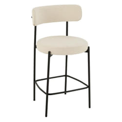 Chaise De Bar En Métal Et Tissu Bouclette Blanc 48x53x97 Cm