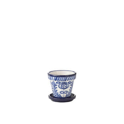 J-Line cache-pot Granada Stripes Handmade + Painted - céramique - bleu - small - Ø 21 cm