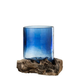 J-Line vase Felix - bois/verre - bleu - large - Ø 13 cm