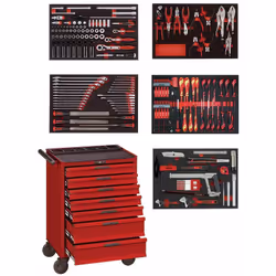 DESCRIPTION: Set comprenant: une servante garnie d'outils tous rangés dans des EVA foam trays 11 pinces 98 tournevis et embou ...