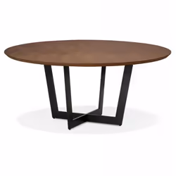 Table ronde à diner design MARISA en bois finition noyer et métal noir - Dimensions : 120x120x75 cm