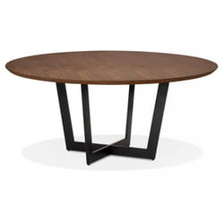 Table ronde à diner design MARISA en bois finition noyer et métal noir - Dimensions : 120x120x75 cm