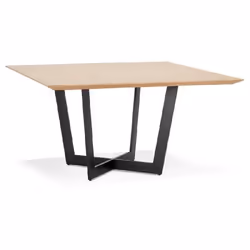 Table à diner design WAFAE en bois finition naturelle et métal noire - Dimensions : 140x140x765 cm