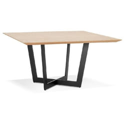 Table à diner design WAFAE en bois finition naturelle et métal noire - Dimensions : 140x140x765 cm