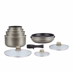 Batterie de cuisine revêtement pierre avec manche amovible 10 pieces Carbone Hagen HA04616-CAR