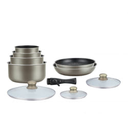 Batterie de cuisine revêtement pierre avec manche amovible 10 pieces Carbone Hagen HA04616-CAR