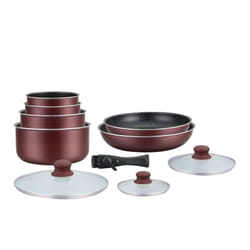 Batterie de cuisine revêtement pierre avec manche amovible 10 pieces Bordeaux Hagen HA04647-BR