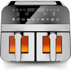 Friteuse à air Comfy Nest CNAFD45WS - 2400 W à double panier numérique en acier inoxydable avec fenêtre - 9 L