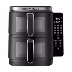 La friteuse à air Comfy Nest CN-06184 : 2800 W à double panier avec fenêtre de visualisation et panneau latéral numérique pli ...