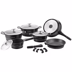 Ensemble de casseroles et poêles antiadhésives 14 pièces en pierre de lave noire RL-ES1014M