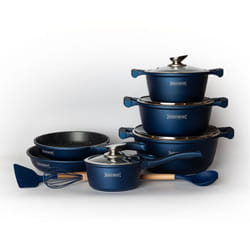 Royalty Line - Batterie de cuisson complète effet marbre - 13 pièces - Tous feux - Bleu - Livraison gratuite