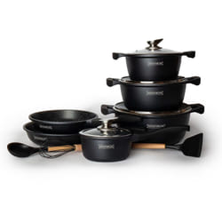 Royalty Line - Batterie de cuisson complète effet marbre - 13 pièces - Tous feux - Noir - Livraison gratuite