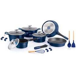 Royalty Line - Batterie de cuisson complète effet marbre - 17 pièces - Tous feux - Bleu - Livraison gratuite