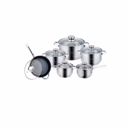 Royal Swiss - Batterie de Cuisine Inox avec Couvercle en Verre - Tous Feux et Induction 12 pièces - Non PFOA