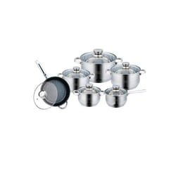 Royal Swiss - Batterie de Cuisine Inox avec Couvercle en Verre - Tous Feux et Induction 12 pièces - Non PFOA