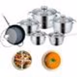 Batterie de Cuisine  Inox avec Couvercle en Verre -  Tous Feux et  Induction 12 pièces -  Non PFOA