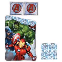 Parure de lit réversible Avengers Hulk, Captain America, Iron Man- 140 cm x 200 cm Cet ensemble de housse de couette réversib ...