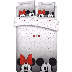 Parure de lit double - Disney - Minnie et Mickey - 220x240 cm - Polyester - Lavable en machine