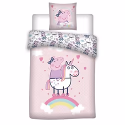 Parure de lit - Peppa Pig - Licorne - Coton 100% naturel - Rose - 140 x 200 cm