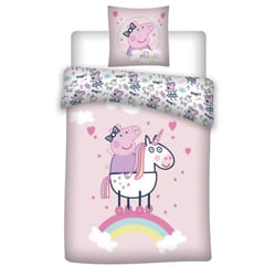 Parure de lit - Peppa Pig - Licorne - Coton 100% naturel - Rose - 140 x 200 cm