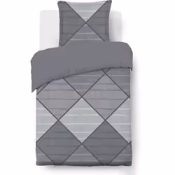 Parure Housse de couette - VISION - Harold  - 140 x 200 cm - 1 taie assortie 65 x 65 cm - Gris -  100% coton