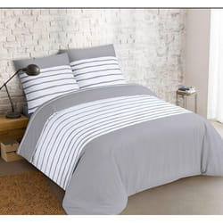 VISION - Parure housse de couette Mia gris - Réversible - 140x200cm - 100% coton