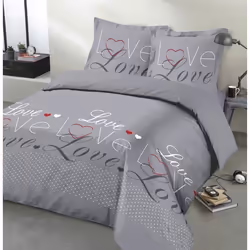 VISION - Parure de lit Love - 100% coton - 1 housse de couette 200 x 200 cm + 2 taies doreiller 65 x 65 cm - Gris