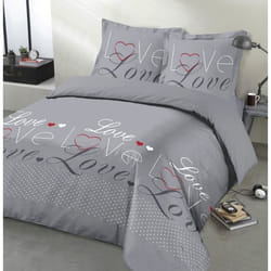 VISION - Parure de lit Love - 100% coton - 1 housse de couette 200 x 200 cm + 2 taies doreiller 65 x 65 cm - Gris