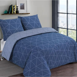 VISION - Parure housse de couette HUGO Bleu - Bleu ciel - Réversible - 240x220cm - 100% coton