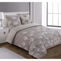 VISION Parure housse de couette réversible GINKO - 100%Coton - 1 housse de couette 260x240cm + 2 taies doreiller 65x65cm - Be ...