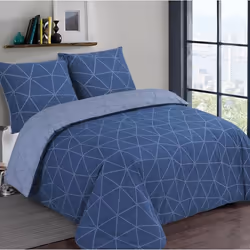 VISION - Parure housse de couette HUGO Bleu - Bleu ciel - Réversible - 260x240cm - 100% coton
