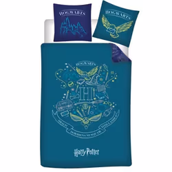 Harry Potter - Parure de Lit Enfant Poudlard Bleu Lit 1 place Housse de couette 140x200 cm Taie d’oreiller 63x63 cm