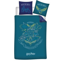 Harry Potter - Parure de Lit Enfant Poudlard Bleu Lit 1 place Housse de couette 140x200 cm Taie d’oreiller 63x63 cm