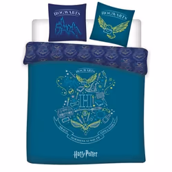 Harry Potter - Parure de Lit double Poudlard Bleu Lit 2 places Housse de couette 240x220 cm deux Taies d’oreiller 63x63 cm