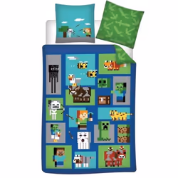 Parure de lit - Minecraft - 140x200 cm - 100% coton - Lavable en machine - Oeko Tex