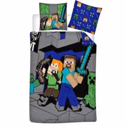 Minecraft - Parure de Lit Enfant Housse de couette 140x200 cm une Taie d’oreiller 65x65 cm