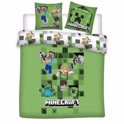 Parure de lit - Minecraft - Creeper TNT - Réversible - Gris Vert et noir