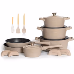 Batterie de cuisine avec revêtement effet marbre anti adhésif. Ce lot contient : une poêle de ø 24 x 6.5 cm (contenance 1.8L) ...
