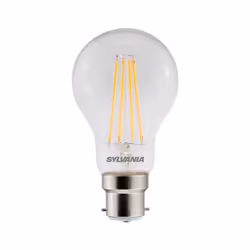 Ampoule standard poire claire à douille B22. Finition avec effet filament pour un rendu visuel semblable à une lampe traditio ...