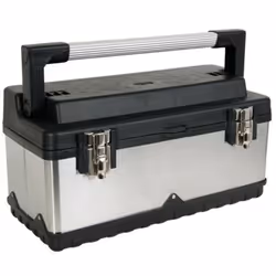 Perel Boîte à outils, acier inoxydable, avec poignée en aluminium, plateau porte-outils amovible, fermetures métalliques, 505 ...