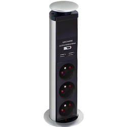 Bloc Escamotable - Non spécifié - 3 Prises - 2 Ports USB - Noir - Intérieur