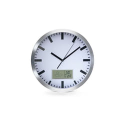 Perel - horloge murale en aluminium avec écran lcd et thermomètre, hygromètre & prévisions météo - ø 25 cm