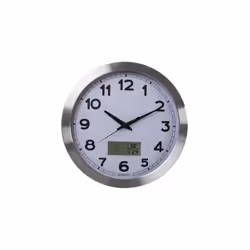 Aluminium LCD wall clock Aluminium LCD wall clock boîtier en aluminium thermomètre hygromètre symboles météo (simulation): so ...