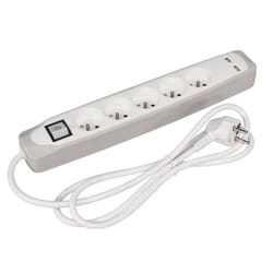 Perel EB5CGUSB multiprise 1,5 m 5 sortie(s) CA Intérieure Gris, Blanc