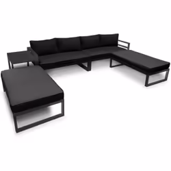 Perel Salon de jardin en aluminium, ensemble de jardin 8 places, lounge d'extérieur, avec table et coussins, pour jardin, ter ...