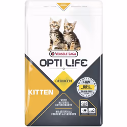 Les croquettes Opti Life chaton sont élaborées à base de poulet et sans céréales.Pauvres en glucides, elles contiennent 89% d ...