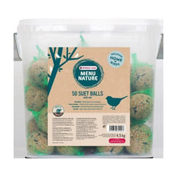 Boules de graisse pour oiseaux de la nature Versele Laga Menu Nature - Seau de 50 boules de 90 g avec filet