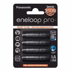 Panasonic eneloop pro, Batterie rechargeable, AA, 4 pièce(s), 2500 mAh, Noir