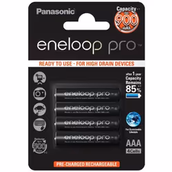 Panasonic Eneloop Pro, Batterie rechargeable, AAA, Hybrides nickel-métal (NiMH), 4 pièce(s), 930 mAh, Noir
